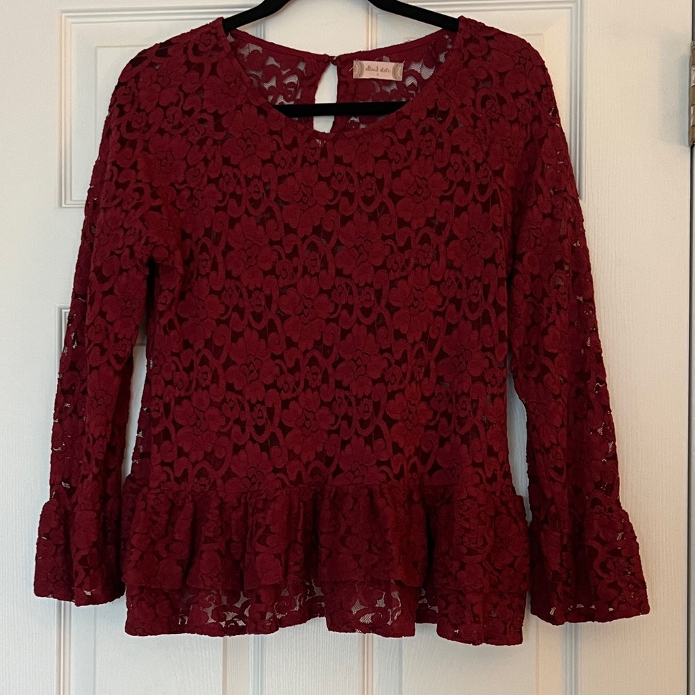 Altar'd State Burgundy Lace Peplum Blouse